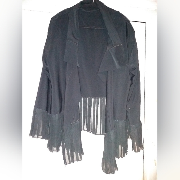 Milli Tops - Milli Black Sheer Open Front Jacket, Size S, Pleated Hem & Cuffs, Flowy …